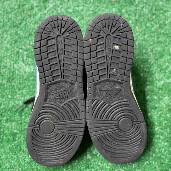 Nike Dunk Low Kids Shoes Black White Blue Leather Swoosh Casual Sneakers - Picture 7 of 11